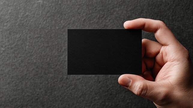Hand holds blank black square paper card.