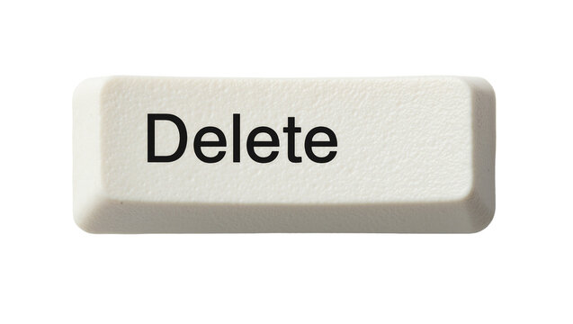 Single white Delete key with black text, isolated on transparent background