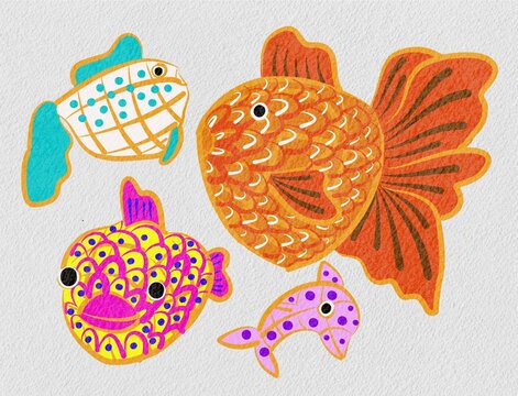 fish lantern. landscape. illustration. postcard