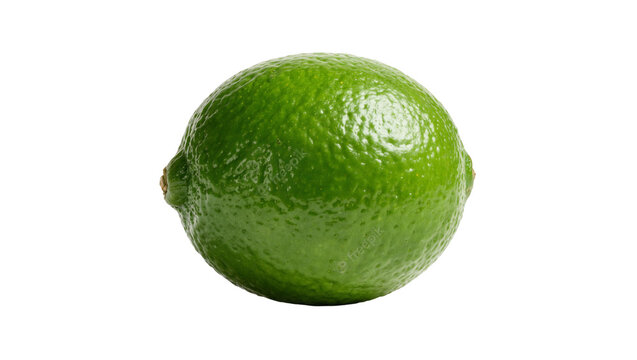 Single bright green lime with textured peel, isolated on transparent background