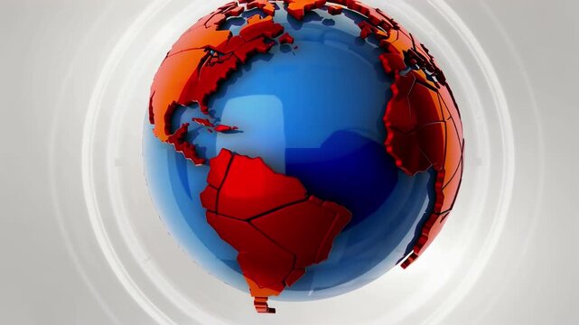 Rotating Globe with Breaking News Text Graphic for Global Broadcast Coverage in Studio Setting
