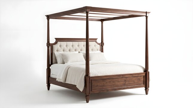 Four-poster bed isolated on white