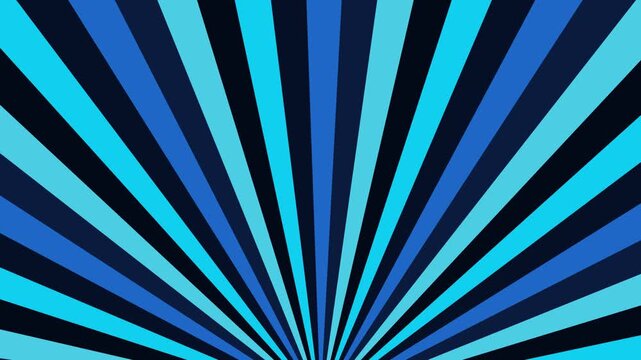 Rotating blue sunburst background features navy and cyan rays. retro repeating pattern creates vibrant motion loop clip.