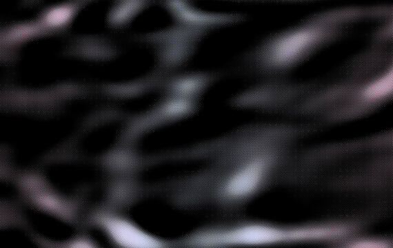 Abstract iridescent halftone dot pattern with muted highlights and chrome shimmer on a black liquid surface background. Lives in branding and album cover design.
