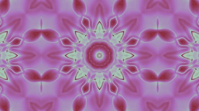 Abstract pink kaleidoscope geometric pattern with circular mandala design elements.