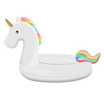 Inflatable unicorn pool float with rainbow mane for summer vacation design
