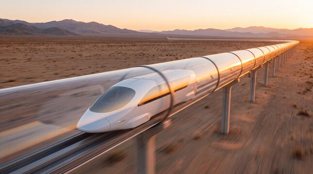 Futuristic Capsule Speeding Through Elevated Transparent Tube