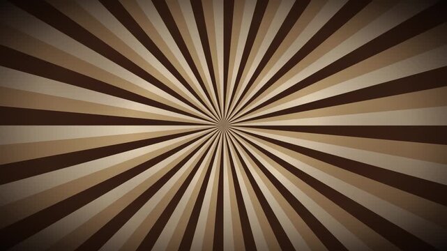 Retro brown rotating sunburst pattern creates vintage aesthetic. bold warm beige radial rays form seamless grid loops.