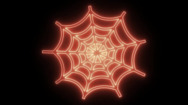 Glowing orange spider web design on black background
