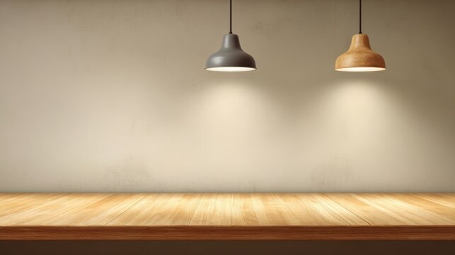 Contemporary Kitchen Interior with Wooden Table and Pendant Lights