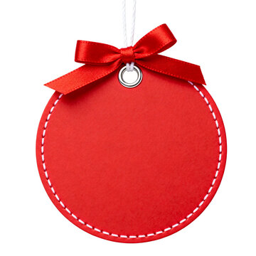 [Transparent Background PNG]Round Red Gift Tag With Satin Bow And Hanging String