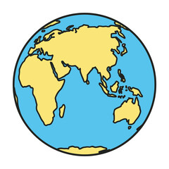 Stylized Globe Icon Featuring Continents of Africa Asia and Australia on Blue © MSTSAJEDA