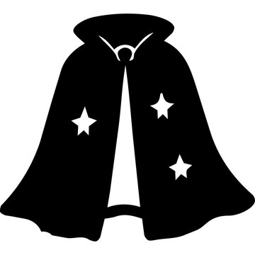 Black Magician Cape with Stars Icon Isolated on White Background