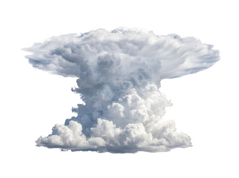 White mushroom cloud explosion on transparent background PNG with alpha channel