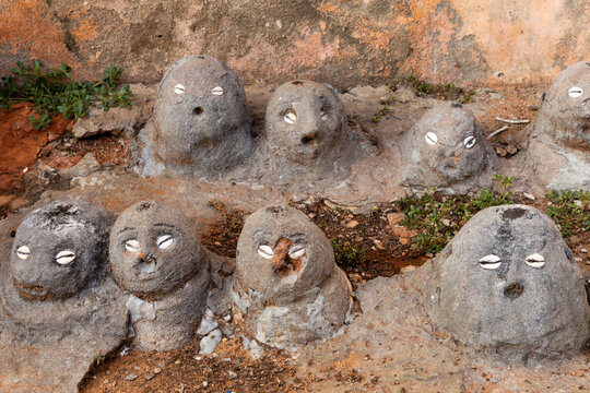 Row of voodoo altar heads, Togoville, Togo