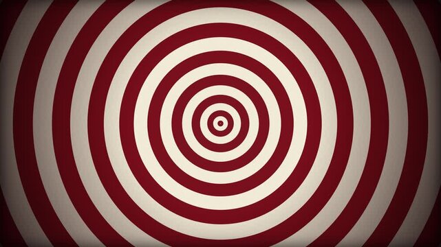 Red cream concentric circles create hypnotic retro effect. vintage sunburst pattern loop features rotating symmetry.