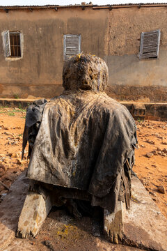 Voodoo altar statue seen from behind, Togoville, Togo