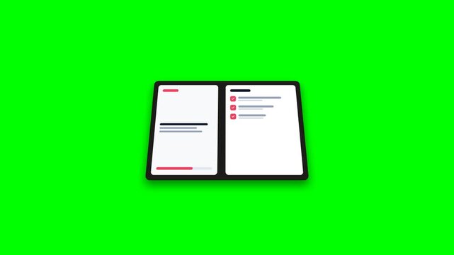 Open folder with document checklist and checkmarks on green screen