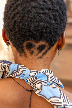 Close-up of a woman hairstyle, Togoville, Togo