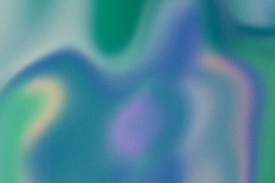 Abstract mesh gradient background with turquoise, blue, and violet tones on heavy film grain texture. Anchors a calm tech branding and synthwave design for mobile app interfaces or web hero banners.