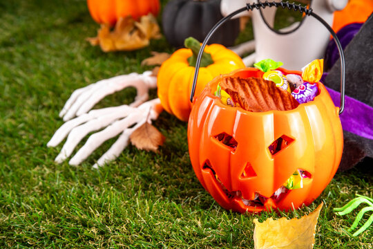 Trick or treat Halloween holiday outdoor party background