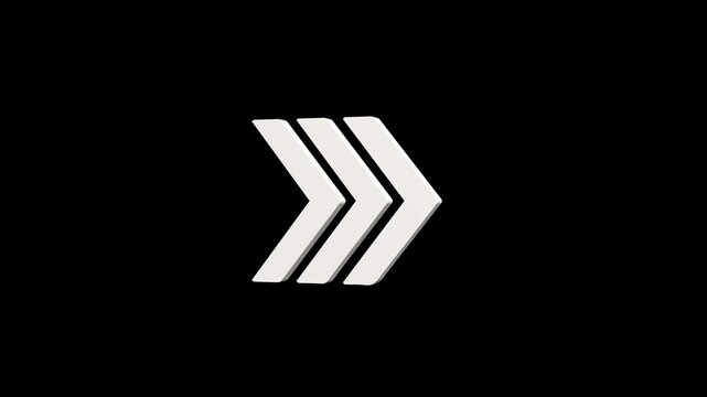 Animated White Triple Arrows Moving Against a Solid Black Background