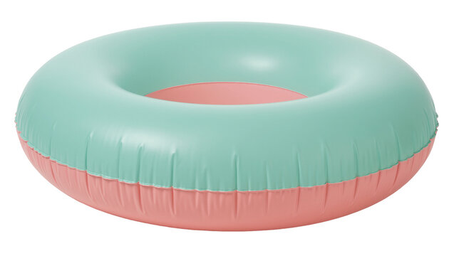 Two-toned inflatable pool float ring mint green and coral pink, isolated on transparent background