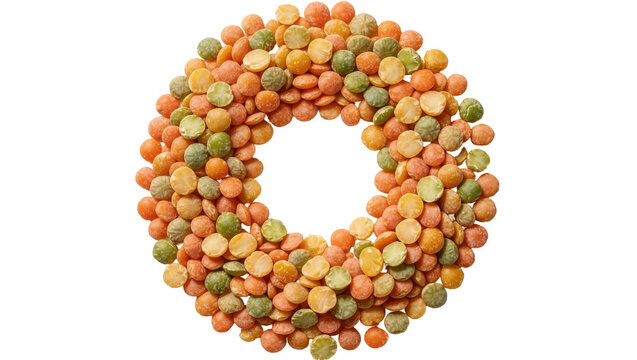 Circular arrangement of split peas, isolated on transparent background