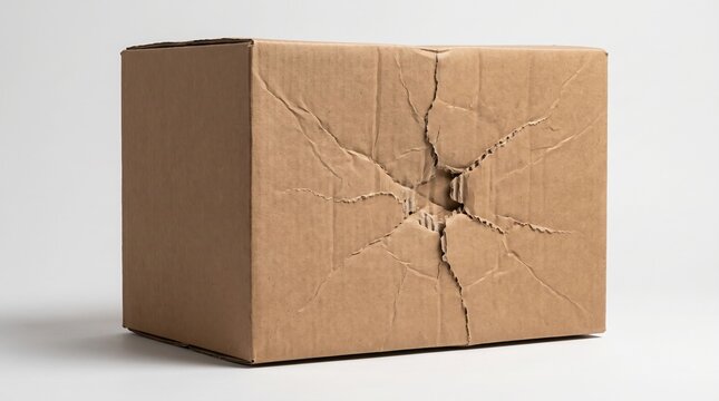 Cardboard box with a hole in the center isolated on white background
