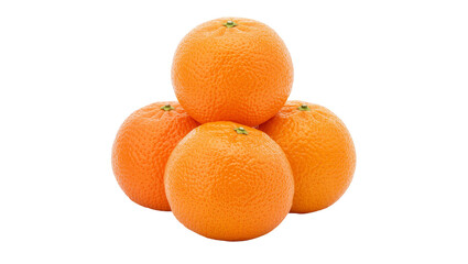 Four ripe oranges stacked together, isolated on transparent background