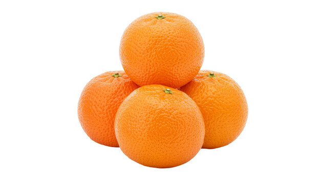 Four ripe oranges stacked together, isolated on transparent background