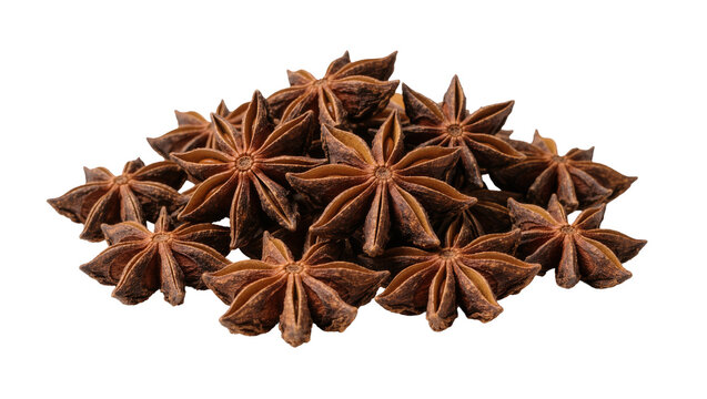 Pile of star anise spice pods, isolated on transparent background