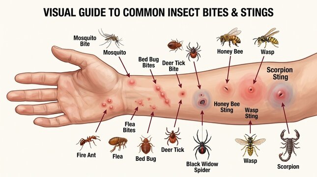 Visual Guide to Common Insect Bites and Stings on Human Arm