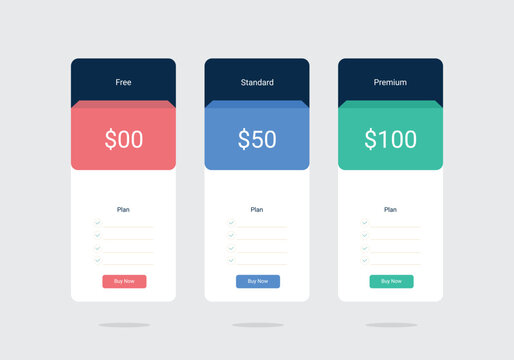 Modern Pricing Table Template for Subscription Plan Comparison Web Layout Design.