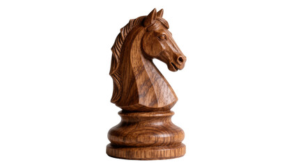 Detailed carved wooden chess knight piece, isolated on transparent background © Dan