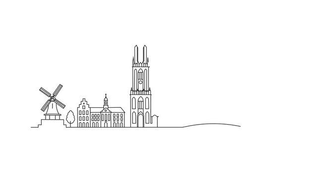 Simple line art shows Utrecht's skyline