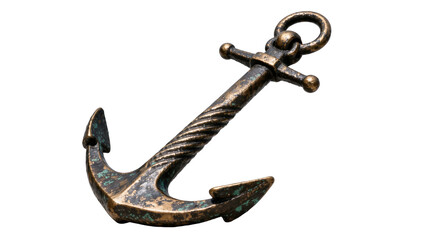 Antique bronze anchor with textured shaft, isolated on transparent background © Dan