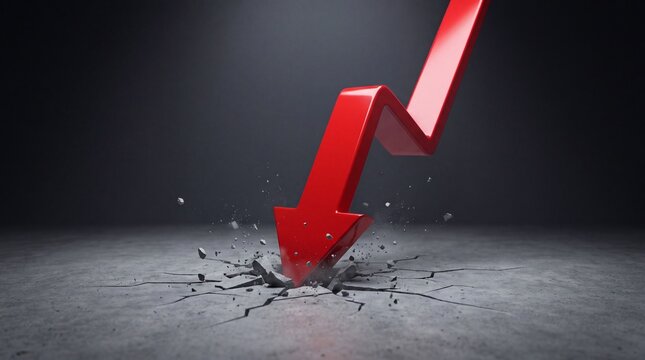 Red Arrow Crashing Through Floor Economic Recession Concept