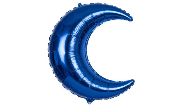 Shiny blue crescent moon foil balloon, isolated on transparent background