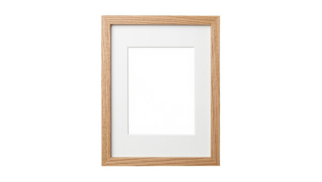 Natural wood picture frame with white mat, isolated on transparent background