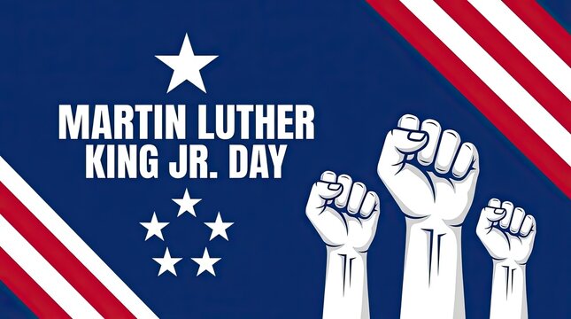 Martin Luther King Jr. Day celebration with raised fists and American flag elements