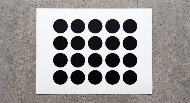 Grid of Black Circles on White Paper over Concrete Texture Background
