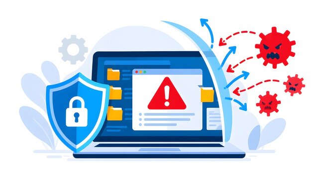 Comprehensive endpoint security system establishing protective digital perimeter around laptop to block incoming malicious virus infections