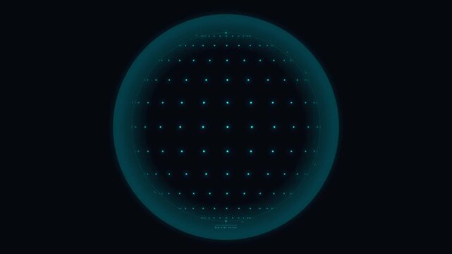 Glowing blue digital spheres with dot grid pattern on dark background