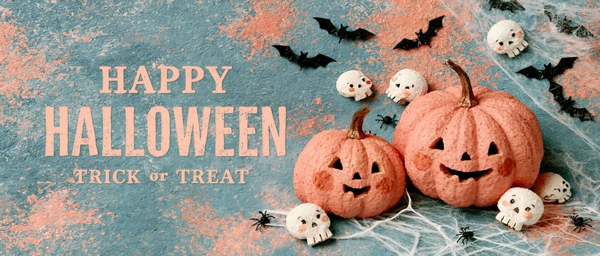 Spooky Halloween scene with jack-o'-lanterns