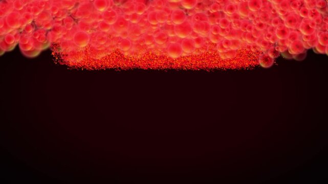 Red and orange glowing bokeh bubbles with fiery particle swarm across top of dark maroon backdrop, animated motion background with copy space for text below
