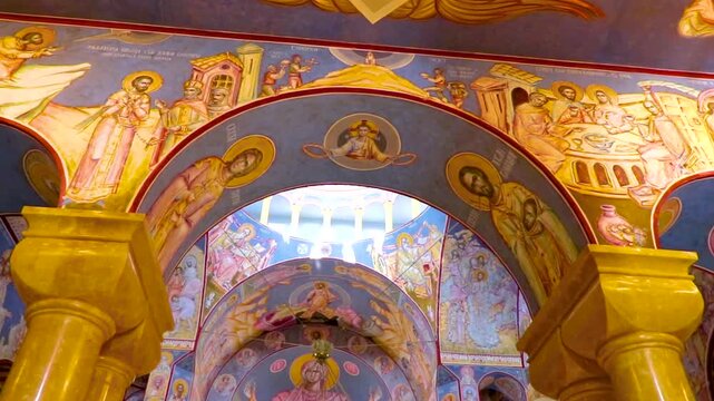Orthodox Cathedral Dome Golden Christian Art Mosaic Windows Montenegro Bar.