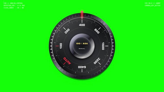 Camera ISO Setting Dial Rotating on Green Screen