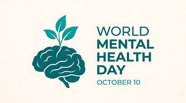 World Mental Health Day graphic with brain and plant icon on light