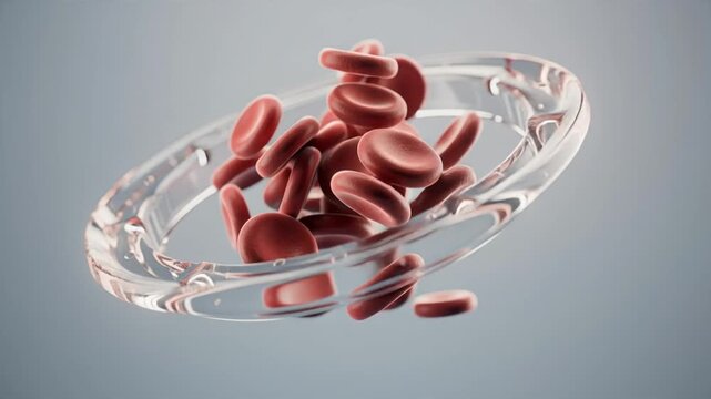 Microscopic cg blood cells flowing through a transparent ring